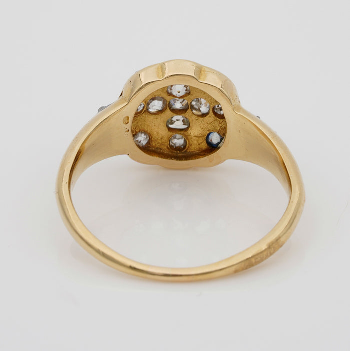 Victorian Antique Royal Blue Enamel and Old Mine Cut Diamond Cross Cluster Ring