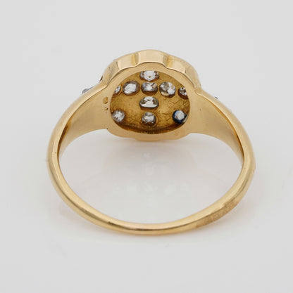 Victorian Antique Royal Blue Enamel and Old Mine Cut Diamond Cross Cluster Ring