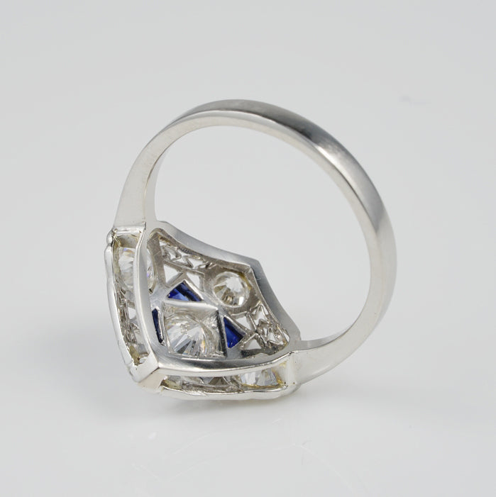 Art Deco 1.5ct Diamond and Sapphire Dress Ring in Platinum