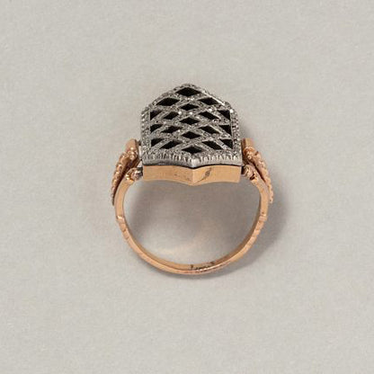Georgian Antique Rose Cut Diamond Plaque Ring in 18ct Rose Gold