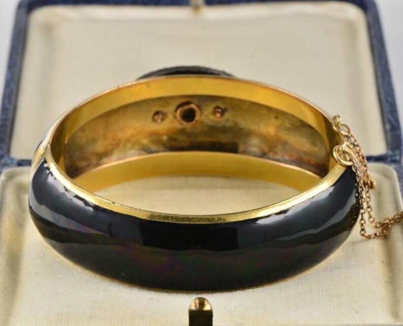 Antique Victorian 7ct Natural Harlequin Opal Diamond Enamel Gold Bangle Bracelet