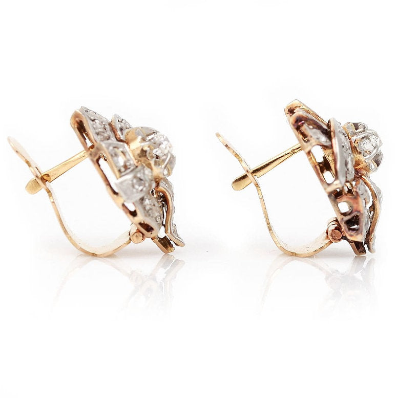 Vintage 1ct Rose Cut Diamond Cluster Earrings in 18ct Gold