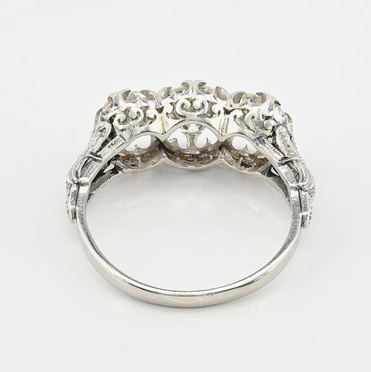 Art Deco 1.97ct Three Stone Diamond Engagement Ring in Platinum