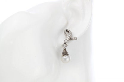 Vintage Saltwater Pearl and Diamond Drop Earrings; 1.00 carat total, in 14ct white gold, Circa 1950s-1970s