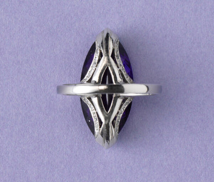Art Deco Marquise Cut Amethyst, Diamond and Platinum Cocktail Ring