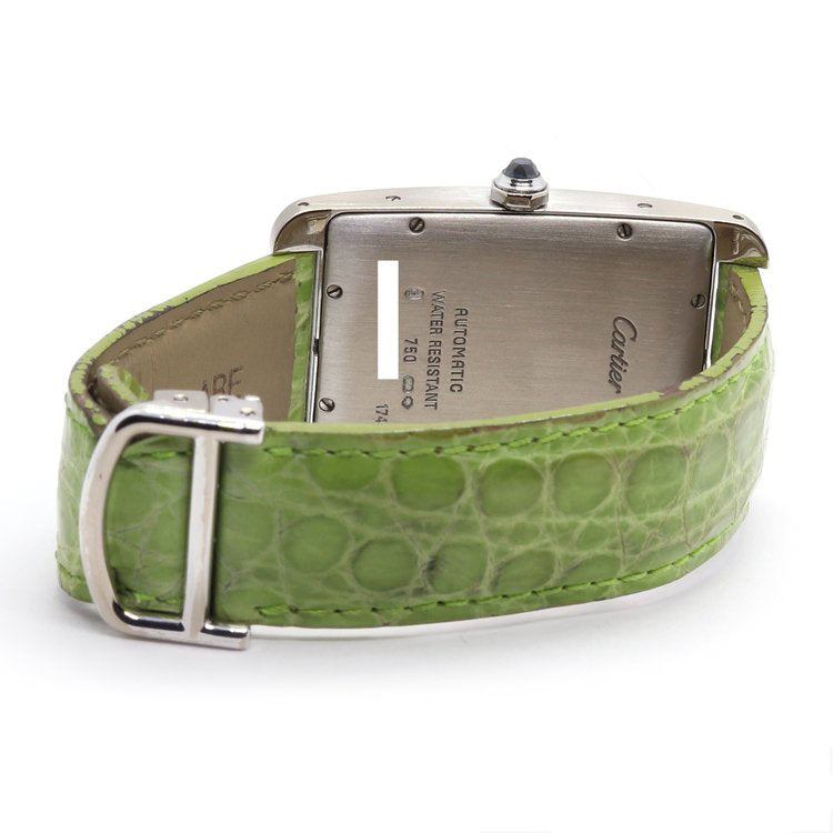 Cartier Tank Americaine 1741 Large Model 18ct White Gold Automatic Watch on a Cartier green leather strap, Circa 2005