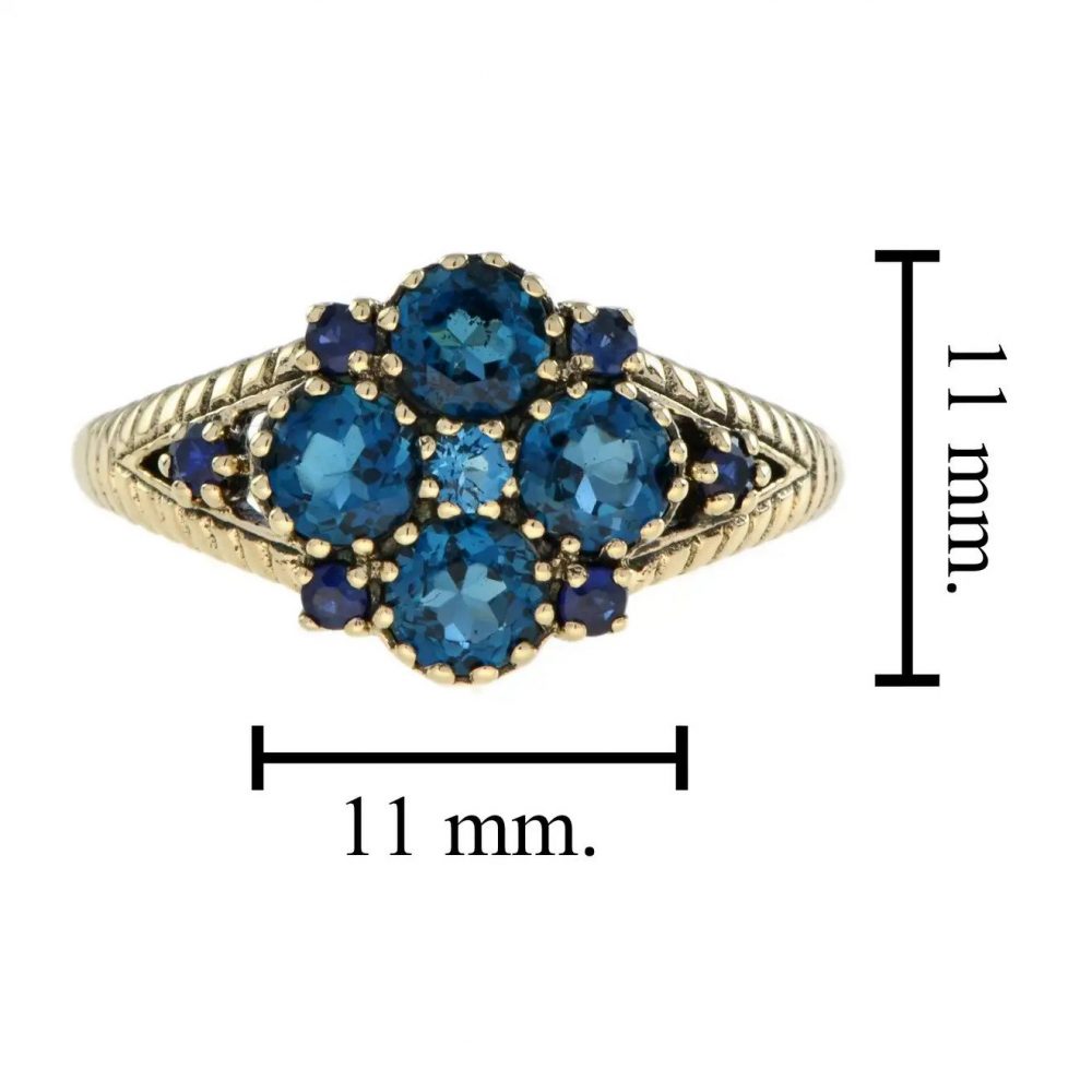 Antique Style Blue Topaz and Sapphire Cluster Dress Ring