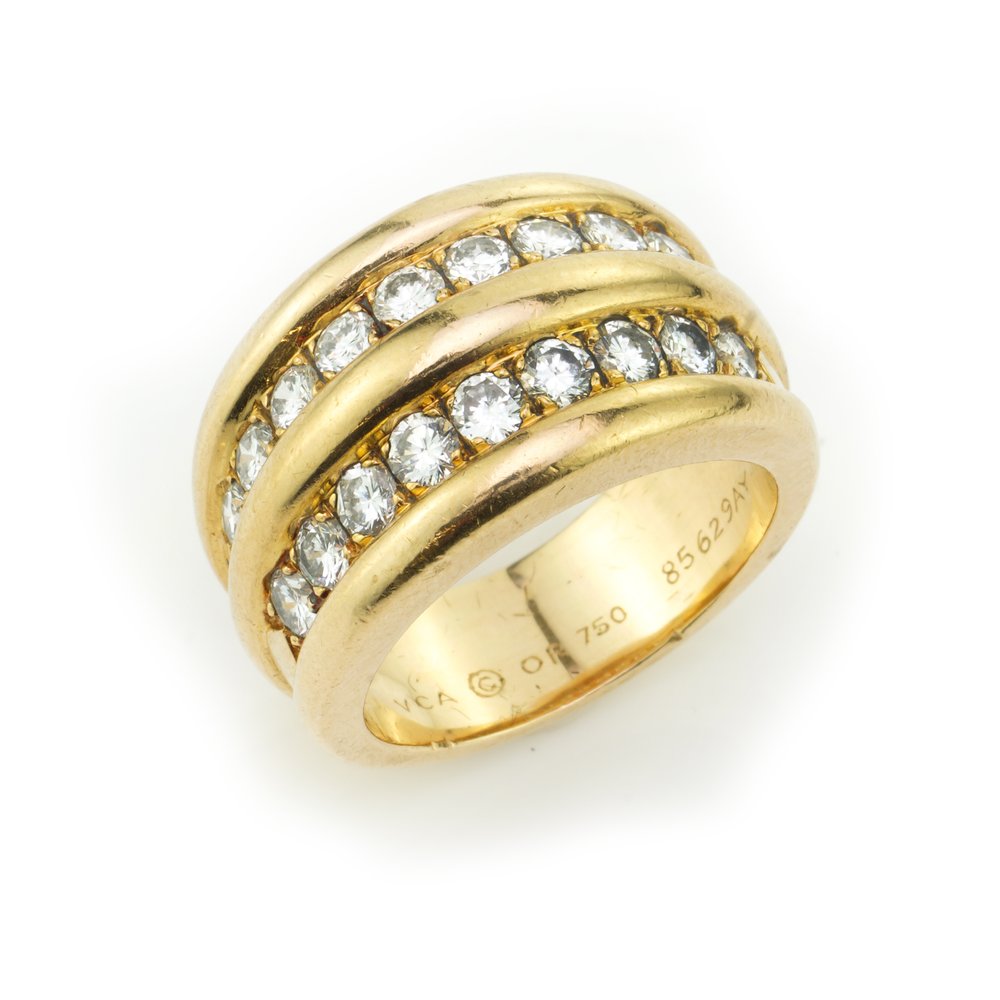 Vintage Van Cleef and Arpels 18ct Gold Two Row Diamond Band Ring; 18ct yellow gold ring set with two rows of of brilliant-cut diamonds totalling 0.63 carats, Circa 1980s