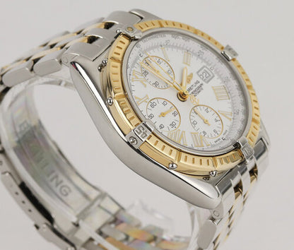 Breitling Crosswind Chronograph Gold and Steel 42mm Automatic D13055 Watch, white dial, Roman numerals, date indicator, small seconds, sapphire crystal, steel and gold bracelet