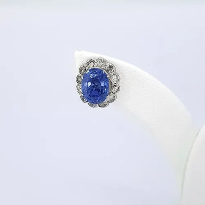 Sapphire and Diamond Oval Cluster Earrings, 2.00 carats