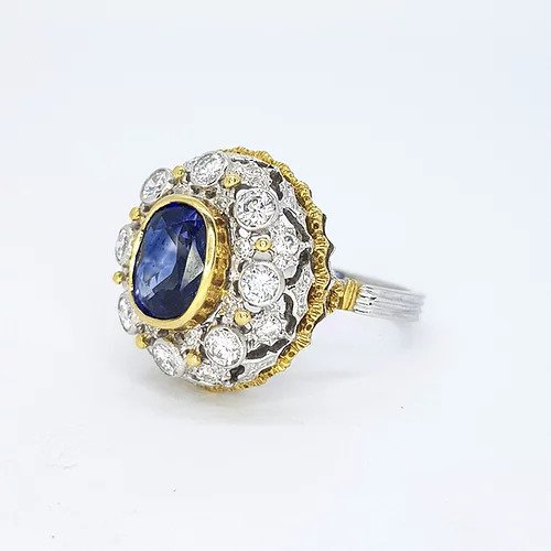 2.00ct Sapphire and Diamond Cluster Bombe Cocktail Ring, in 18ct yellow and white gold