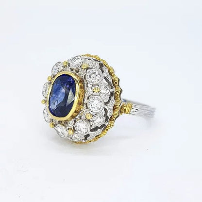 2.00ct Sapphire and Diamond Cluster Bombe Cocktail Ring, in 18ct yellow and white gold