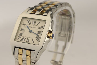 Cartier Santos Demoiselle Midsize 26mm Steel and Gold Quartz Watch, Ref. 2701, white dial, Roman numerals, sapphire crystal, steel and gold bracelet strap