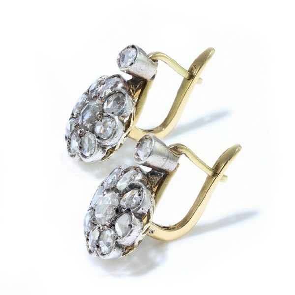 Antique Victorian Rose Cut Diamond Cluster Drop Earrings, 7.40 carat total