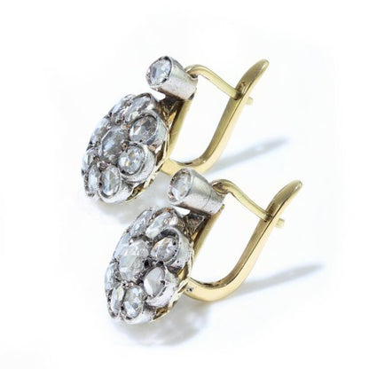 Antique Victorian Rose Cut Diamond Cluster Drop Earrings, 7.40 carat total