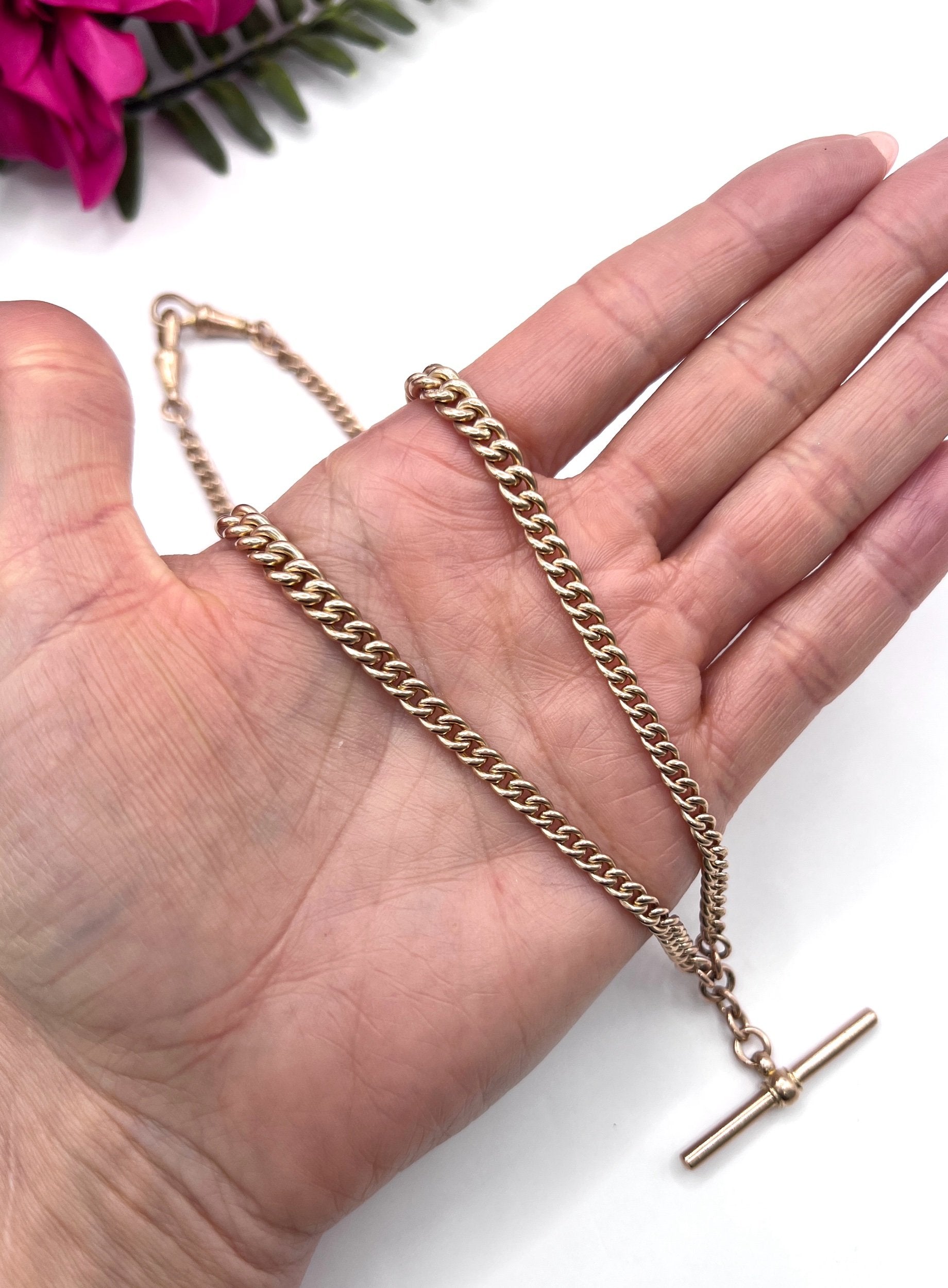 Antique 9 ct Gold Albert Chain: Edwardian Double-Graduated Watch Chain Necklace