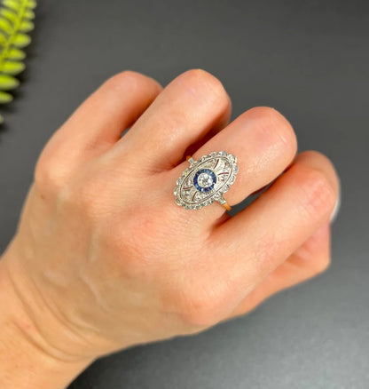 Antique Edwardian Sapphire and Diamond Panel Dress Ring