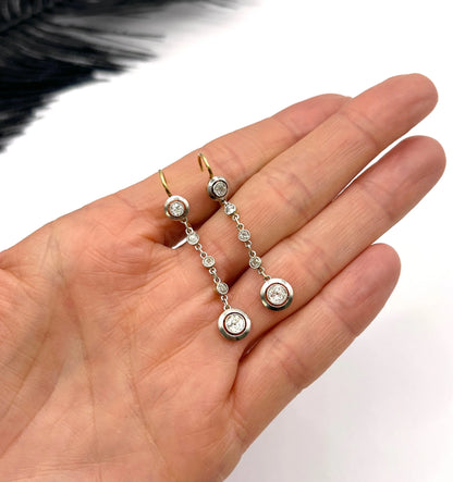 Edwardian Antique 1.30ct Diamond Target Drop Earrings in 18ct Gold and Platinum