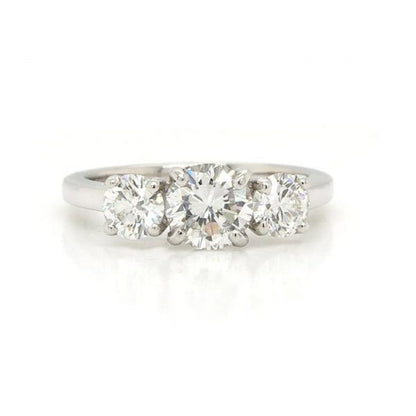 Diamond Three Stone Ring in Platinum, 1.48 carat total, each sparkling diamond is accompanied by GIA certificate. All diamonds are G colour and VS clarity.