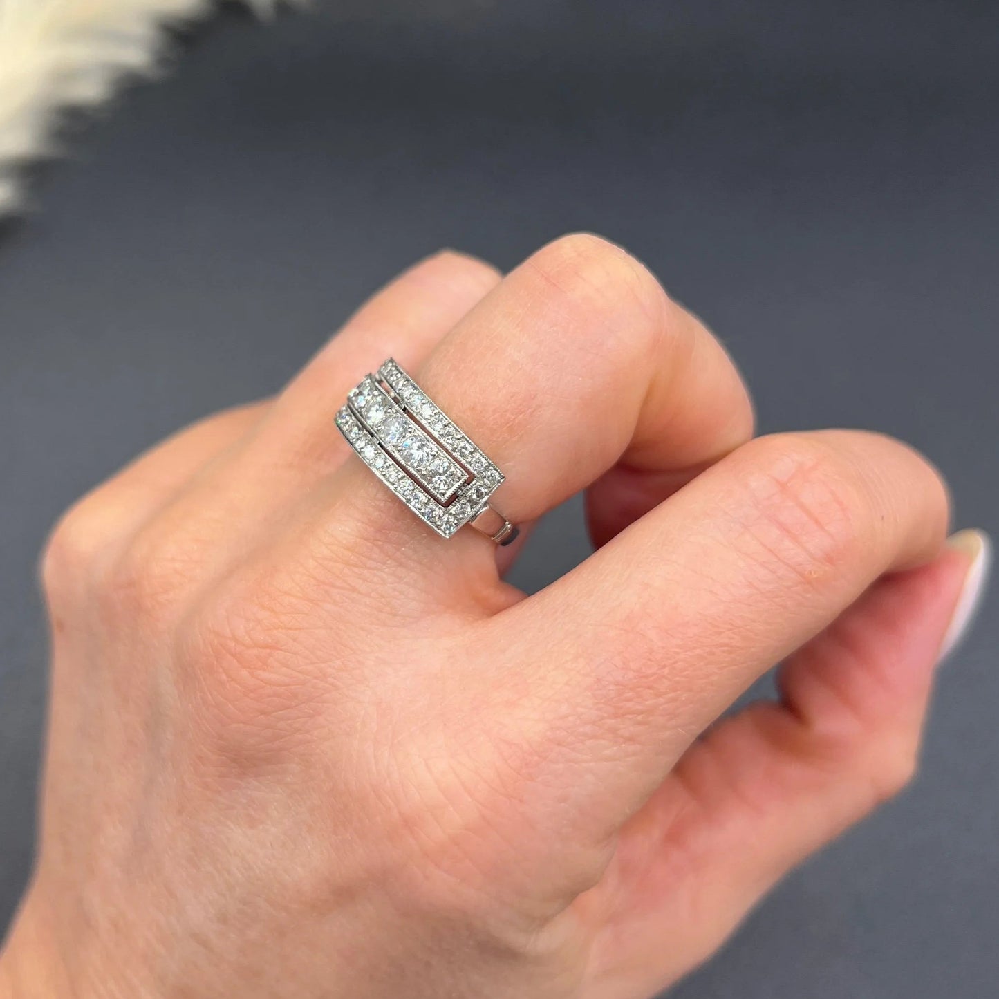 Edwardian Antique Three Row Diamond Cluster Ring