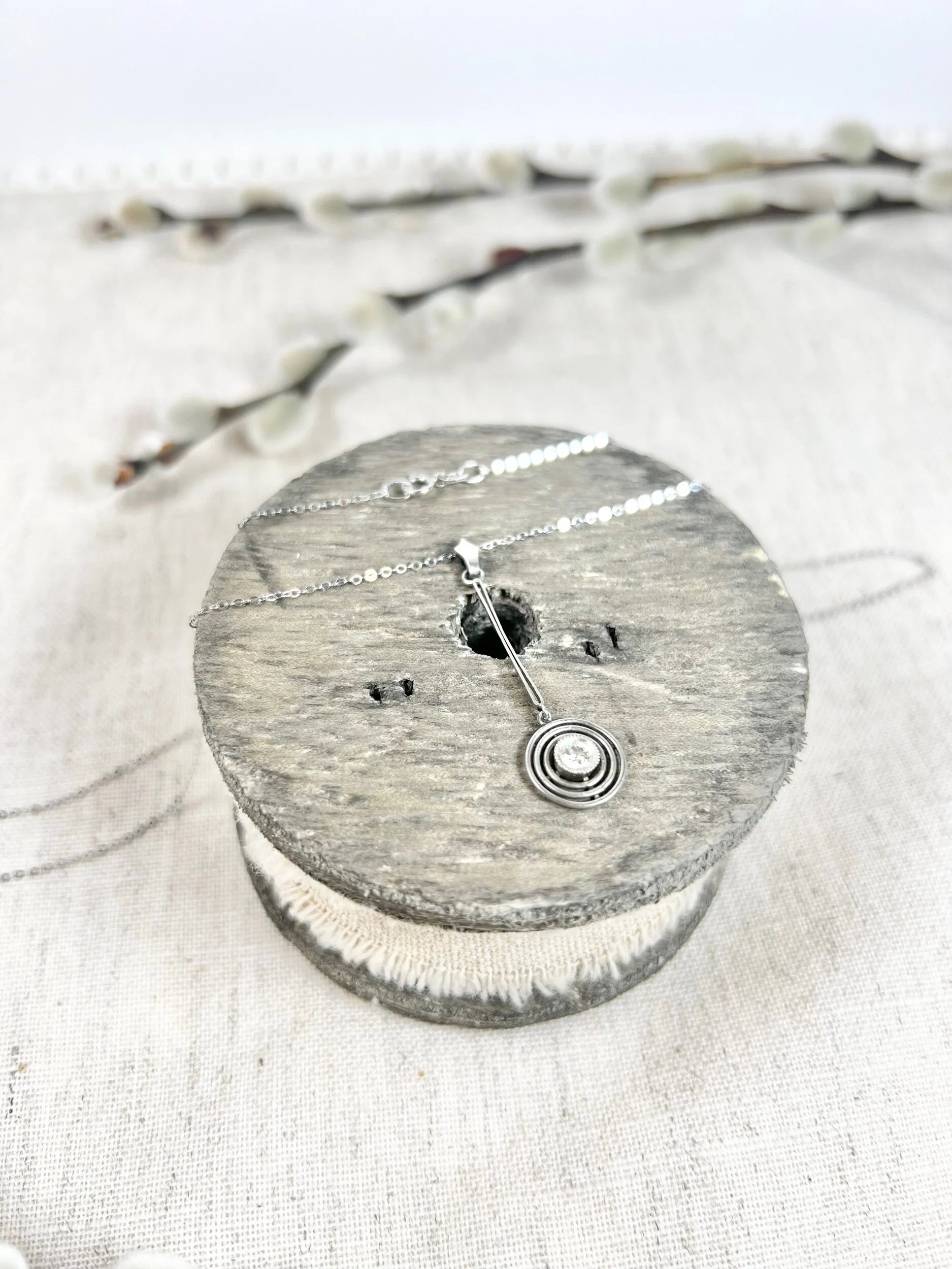 Antique 18 ct White Gold And Platinum Art Deco Diamond Target Pendant Necklace