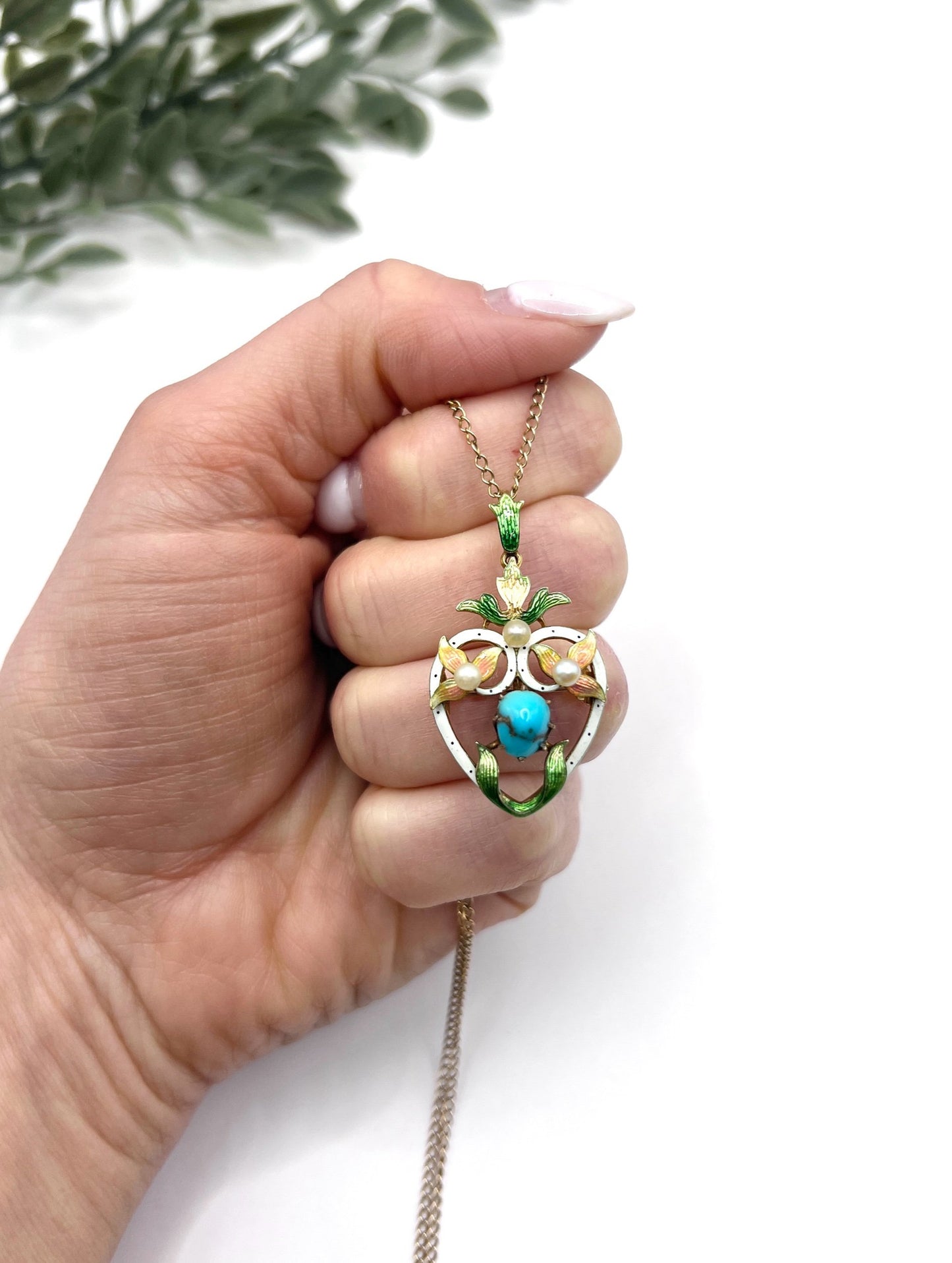 Antique 15ct Gold Heart Pendant/Brooch: Victorian Enamel, Turquoise, Seed Pearls