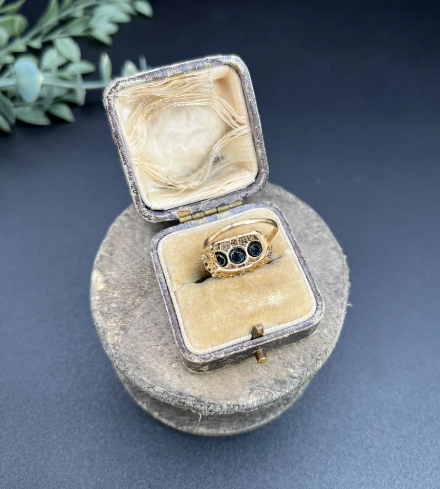 Edwardian Antique Sapphire and Diamond Triple Cluster Ring