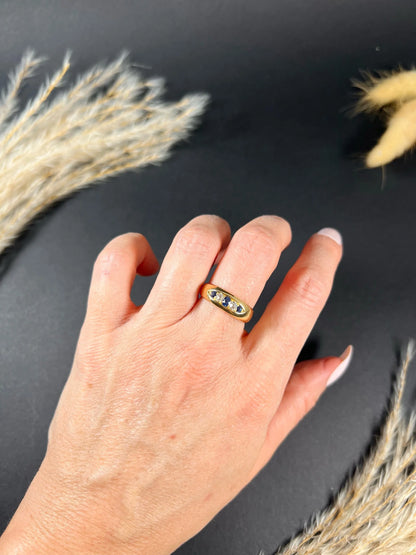 Antique 18ct Yellow Gold, Birmingham Hallmarked 1891, Victorian Sapphire & Diamond Five Stone Gypsy Band Ring