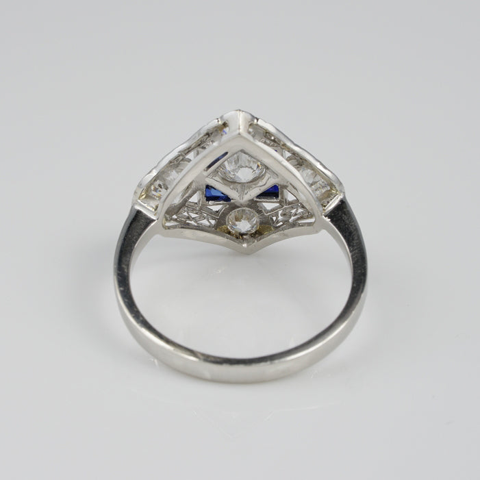 Art Deco 1.5ct Diamond and Sapphire Dress Ring in Platinum