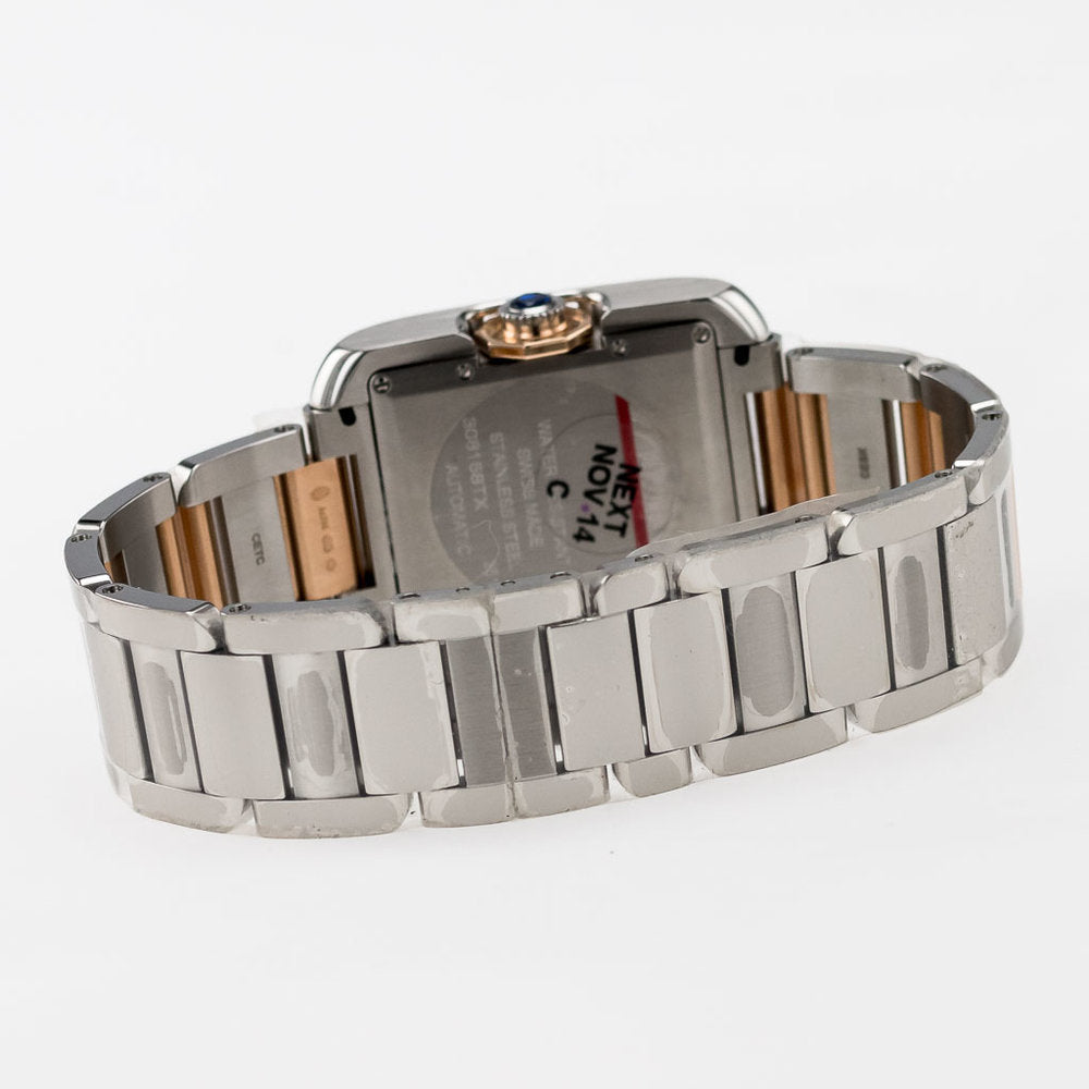 Cartier Tank Anglaise WT1000025 Steel and Rose Gold Watch with Box and Papers and Cartier Warranty, 2014 Unworn and Mint Condition