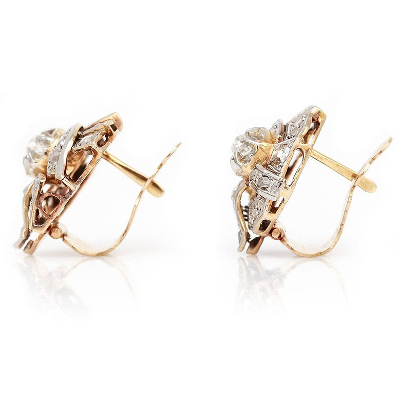 Vintage 1ct Rose Cut Diamond Cluster Earrings in 18ct Gold