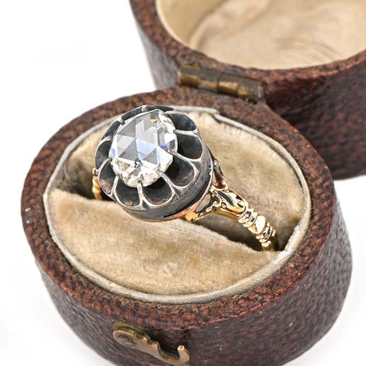 Georgian Antique Rose Cut Diamond Solitaire Engagement Ring