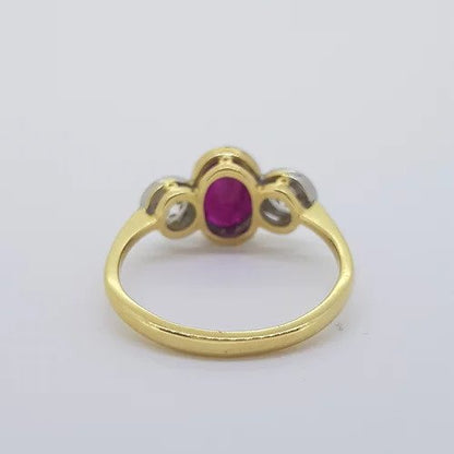 1.04ct Oval Ruby and Diamond Three Stone Ring in 18ct Gold