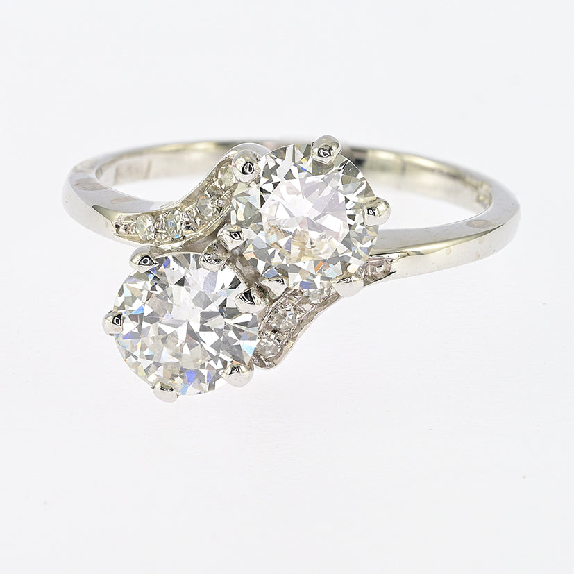 Vintage 1.51ct Diamond Toi et Moi Two Stone Crossover Engagement Ring