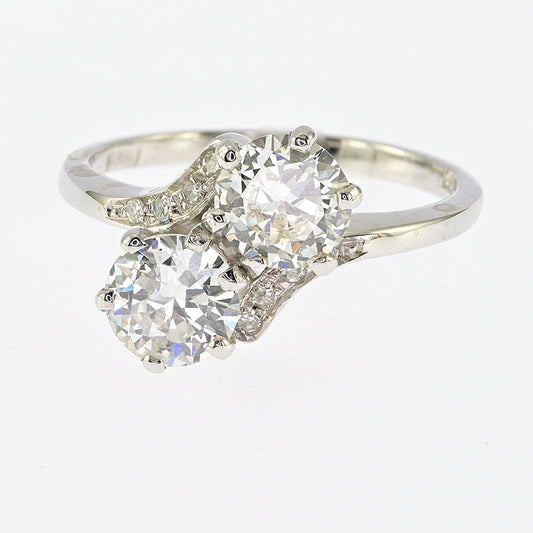 Vintage 1.51ct Diamond Toi et Moi Two Stone Crossover Engagement Ring