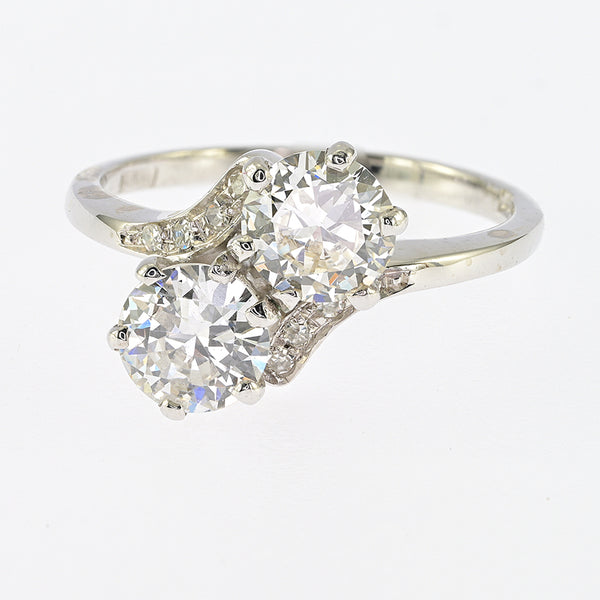 Vintage 1.51ct Diamond Toi et Moi Two Stone Crossover Engagement Ring