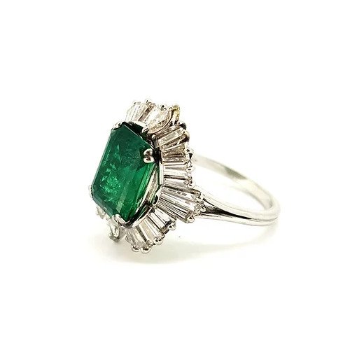 4ct Emerald and Diamond Cluster Ballerina Ring in Platinum