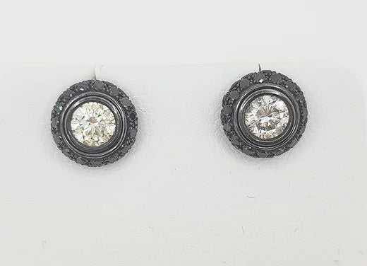 White and Black Diamond Halo Detachable Stud Earrings