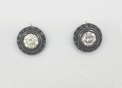 White and Black Diamond Halo Detachable Stud Earrings