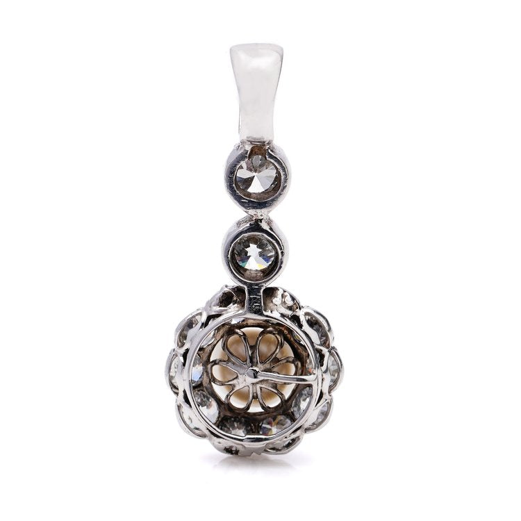 Art Deco Natural Pearl and Old Cut Diamond Pendant