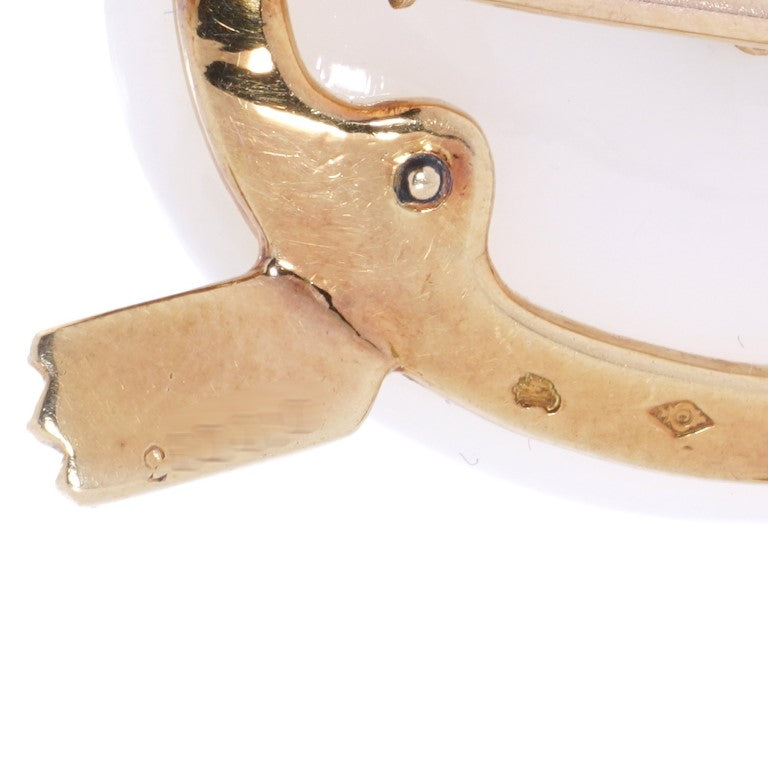 Cartier Vintage White Chalcedony and 18ct Yellow Gold Turtle Brooch with Rose Cut Diamond Eyes