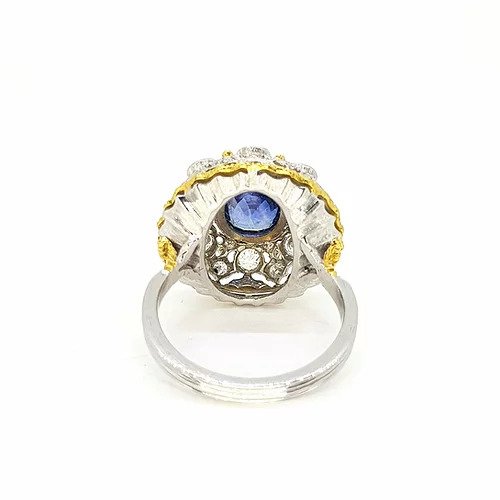 2.00ct Sapphire and Diamond Cluster Bombe Ring in 18ct Gold