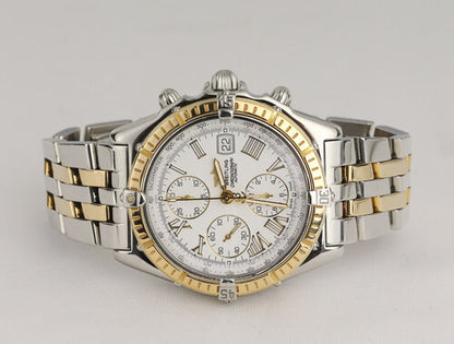 Breitling Crosswind Chronograph Gold and Steel 42mm Automatic D13055 Watch, white dial, Roman numerals, date indicator, small seconds, sapphire crystal, steel and gold bracelet