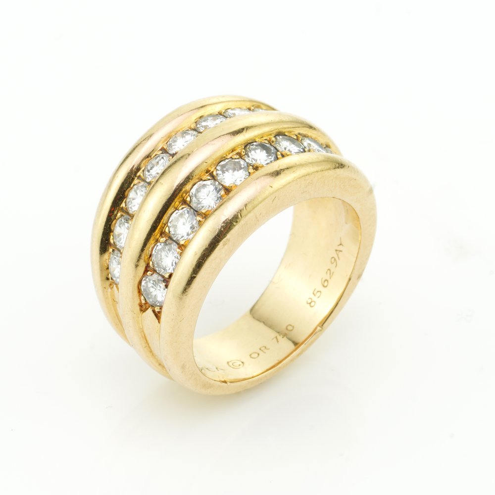 Vintage Van Cleef and Arpels 18ct Gold Two Row Diamond Band Ring; 18ct yellow gold ring set with two rows of of brilliant-cut diamonds totalling 0.63 carats, Circa 1980s