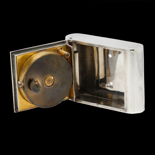 Antique Cartier Sterling Silver Clock, sterling silver case and manual winding movement, in original box, J.C Jacques Cartier, London Import Hallmark Dated 1929