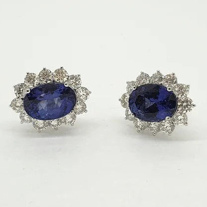 9.06ct Oval Tanzanite and Diamond Cluster Earrings