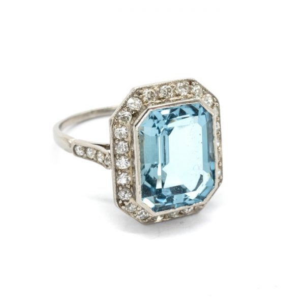Antique Art Deco Aquamarine and Diamond Ring, 5.87carats