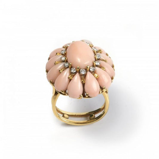 Vintage Coral and Diamond Cluster Ring, Circa 1970s