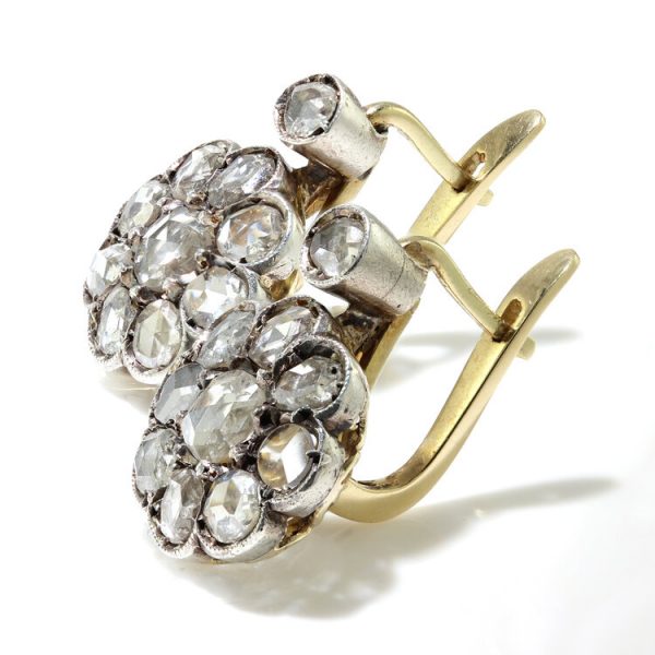 Antique Victorian Rose Cut Diamond Cluster Drop Earrings, 7.40 carat total
