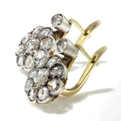 Antique Victorian Rose Cut Diamond Cluster Drop Earrings, 7.40 carat total